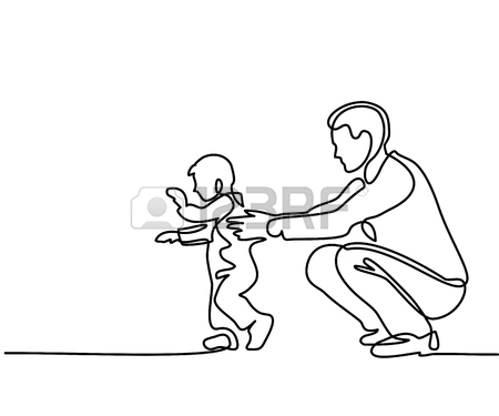 450x375 Father And Son Baby Beginning To Walk. Continuous Line Drawing