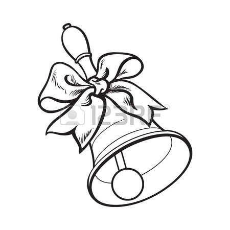 450x450 Traditional Golden School Bell With Red Ribbon, Hand Drawn Sketch