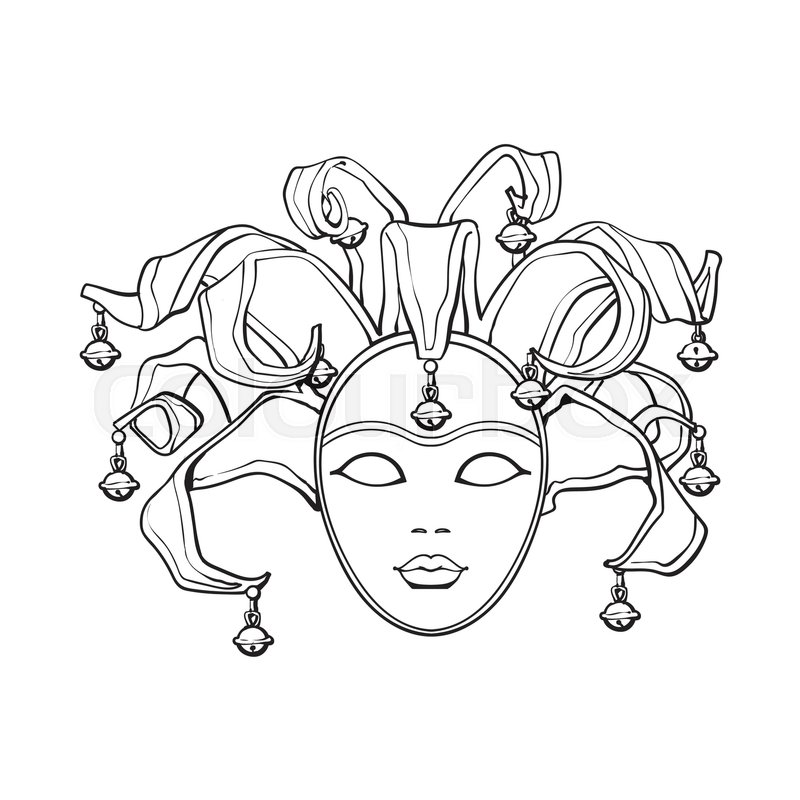 800x800 Decorated Venetian Carnival, Jester Mask With Bells And Glitter