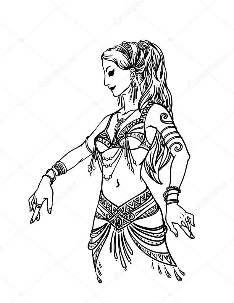 791x1024 Belly Dancer Girl In Hand Drawn Style. Stock Vector Tinki.v