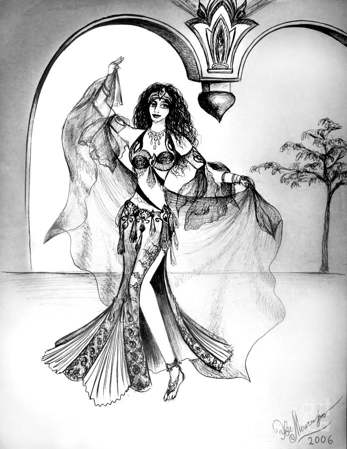 696x900 Miriam, Belly Dancer With Veil Drawing By Sofia Metal Queen