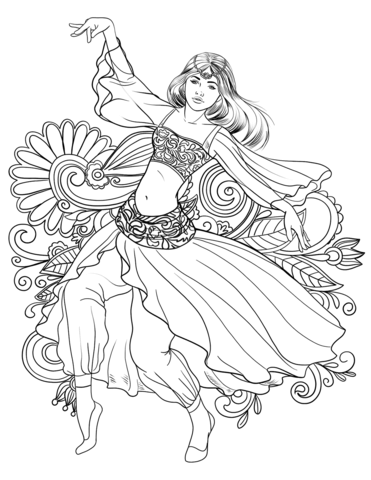 371x480 Arabic Woman Dancing Belly Dance Coloring Page Free Printable