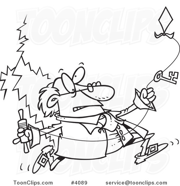 581x600 Cartoon Black And White Line Drawing Of Ben Franklin Running