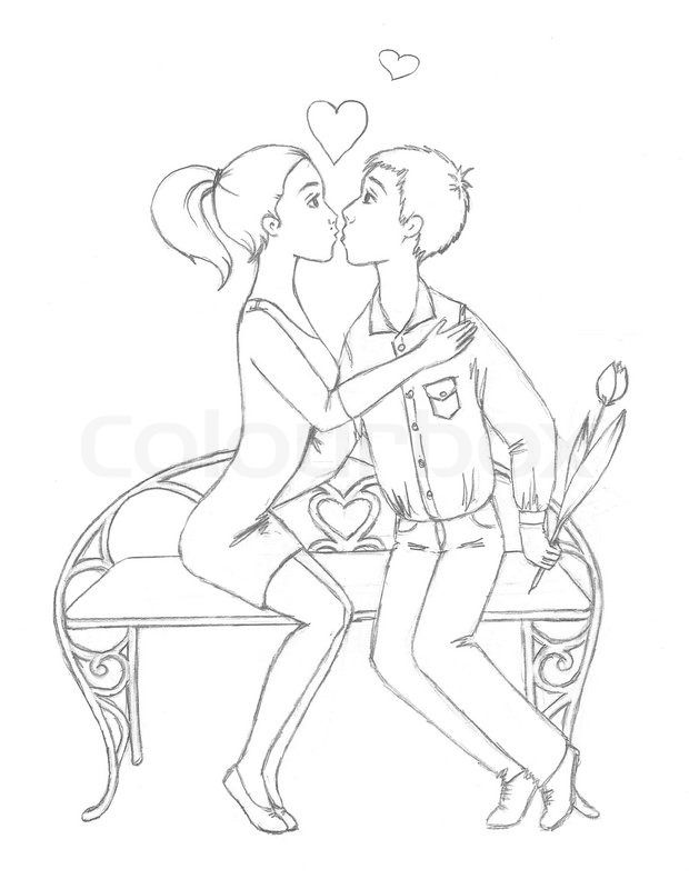 620x800 Loving Couple Kissing On A Bench Stock Photo Colourbox