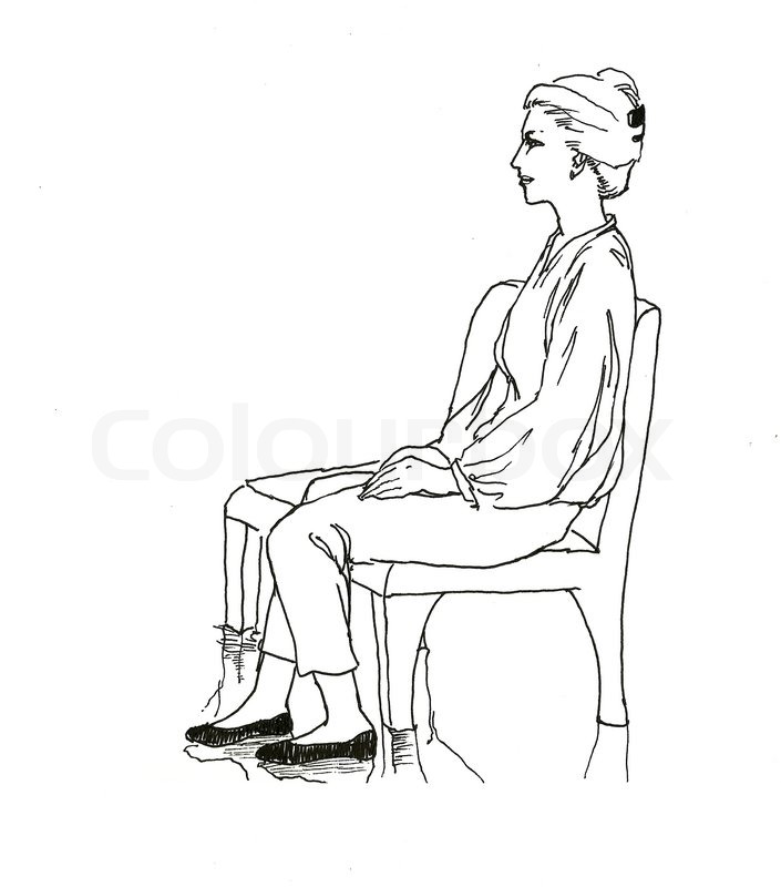 705x800 Sitting On The Bench Woman Line Art Drawing Stock Photo Colourbox