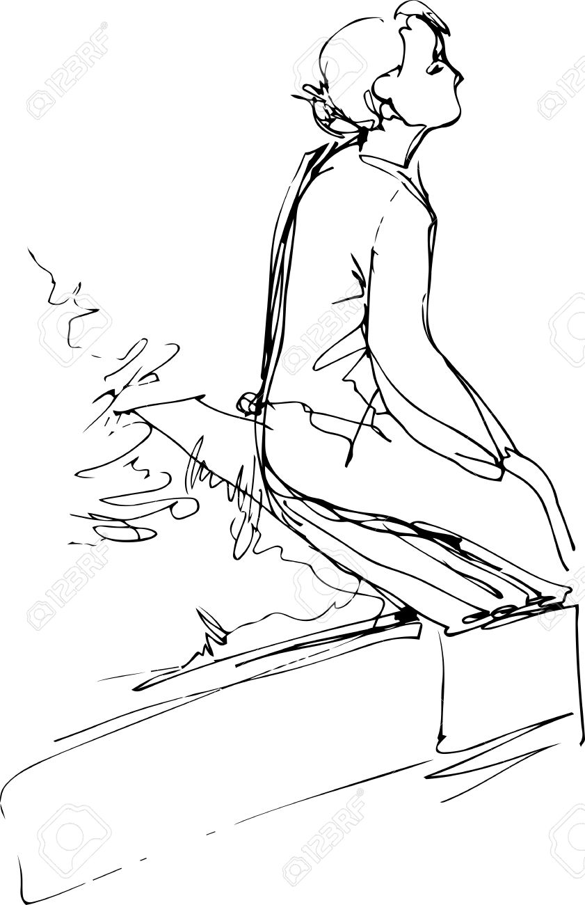 841x1300 A Black And White Sketch Of A Girl Sitting On A Park Bench Royalty