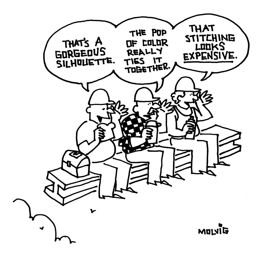 900x879 Three Construction Workers Sit On A Bench Drawing By Ariel Molvig