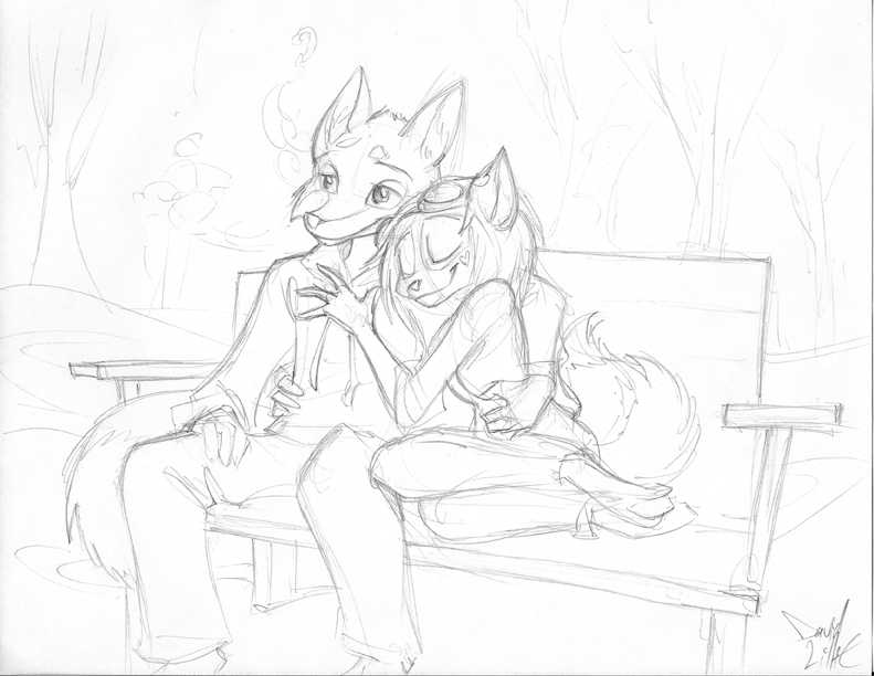 791x612 Winter Bench Couple Sketch By Dreamkeepers