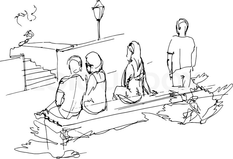 800x548 Black And White Sketch Of A Group Of People Relaxing On A Park