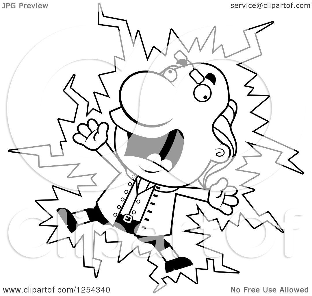 1080x1024 Clipart Of Black And White Benjamin Franklin Getting Shocked