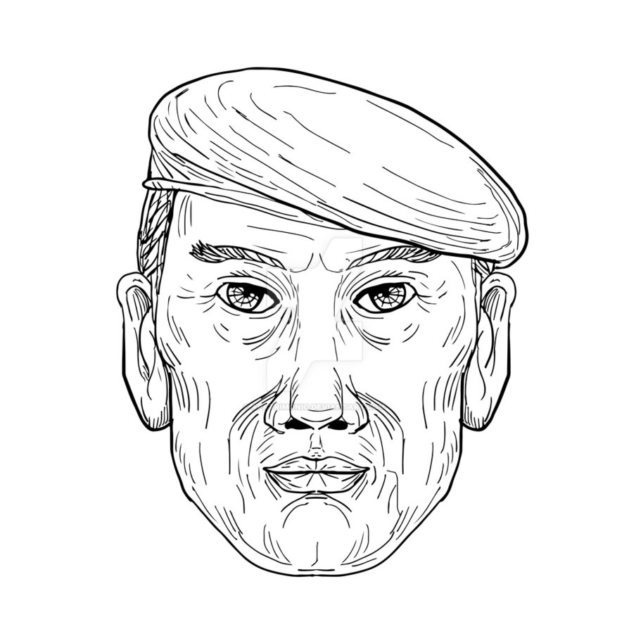 894x894 Soldier Wearing Beret Front Drawing By Apatrimonio