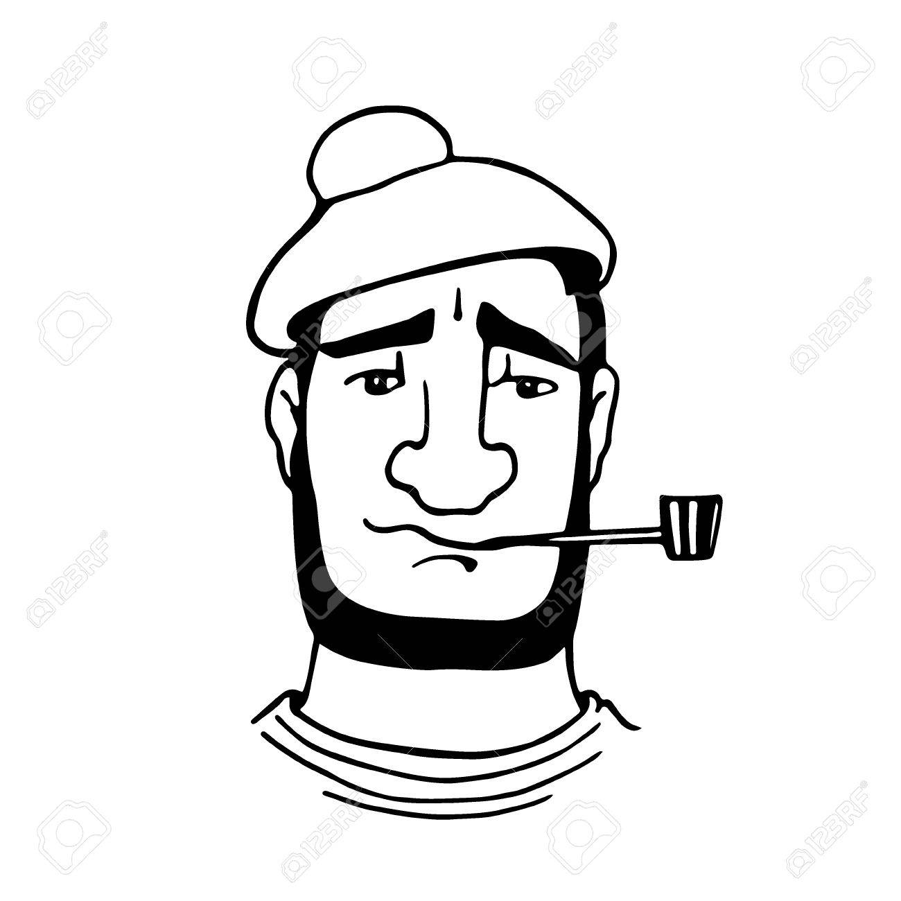 1300x1300 Vector Illustration Of Retro Male Character. A Head Of A Seaman
