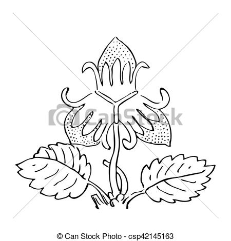 450x470 Hand Drawn Strawberry Bush With Berries, Contour Vector Clip