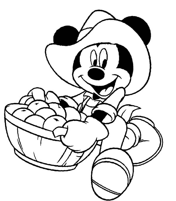 600x686 Mickey Mouse Harvesting Apple Coloring Page Color Luna