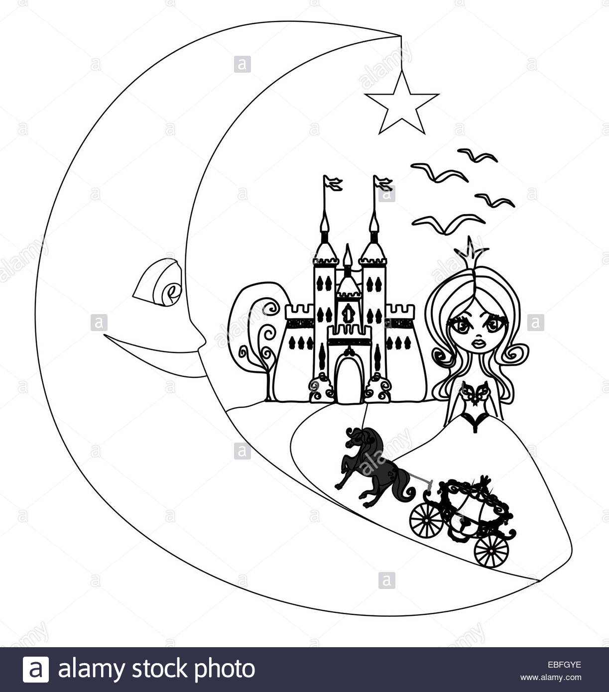 1223x1390 Medieval Castle,princess, Carriage And The Moon