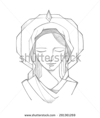400x470 Hand Drawn Vector Illustration Or Drawing Of Virgin Mary