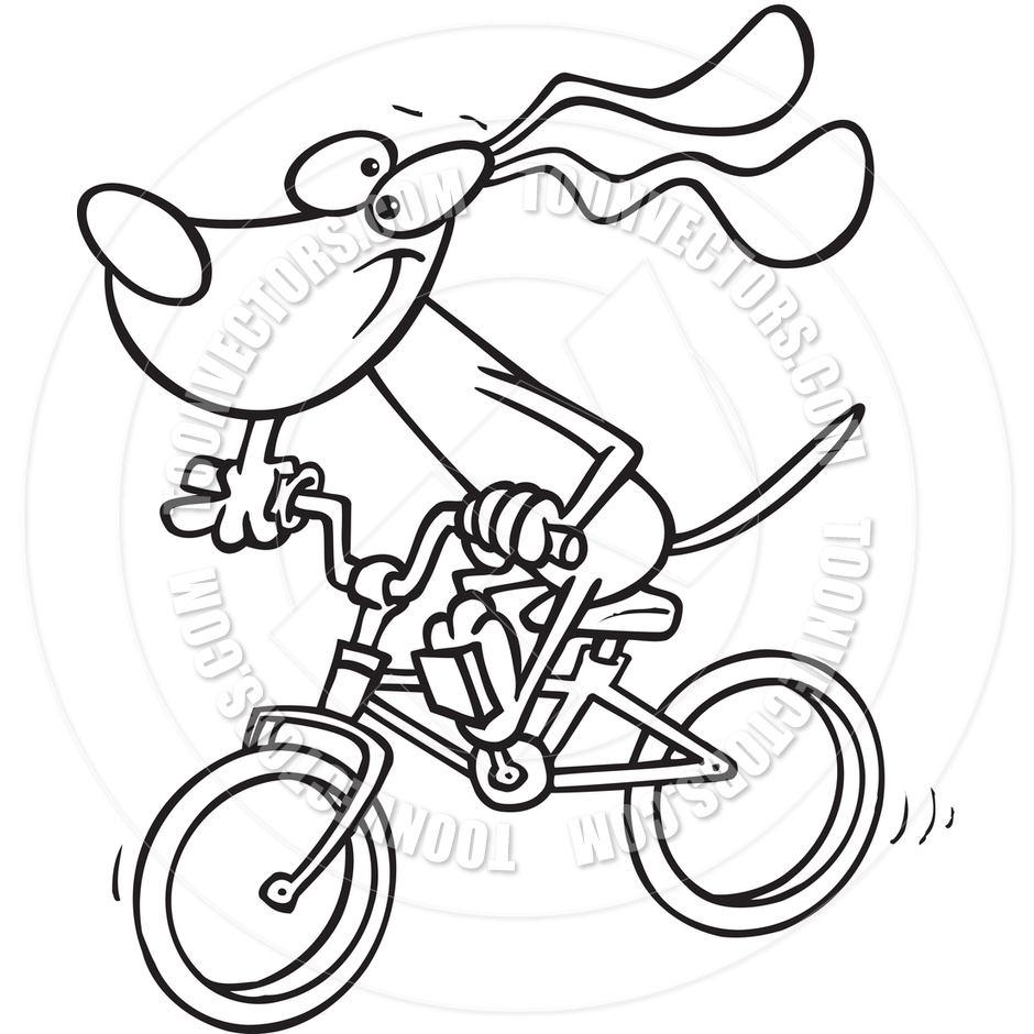 940x940 Cartoon Dog Bicycle (Black And White Line Art) By Ron Leishman