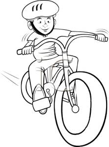 222x300 Black And White Cartoon Of A Boy Riding A Bicycle