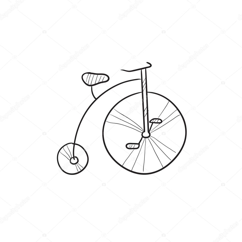 1024x1024 Old Bicycle With Big Wheel Sketch Icon. Stock Vector Rastudio