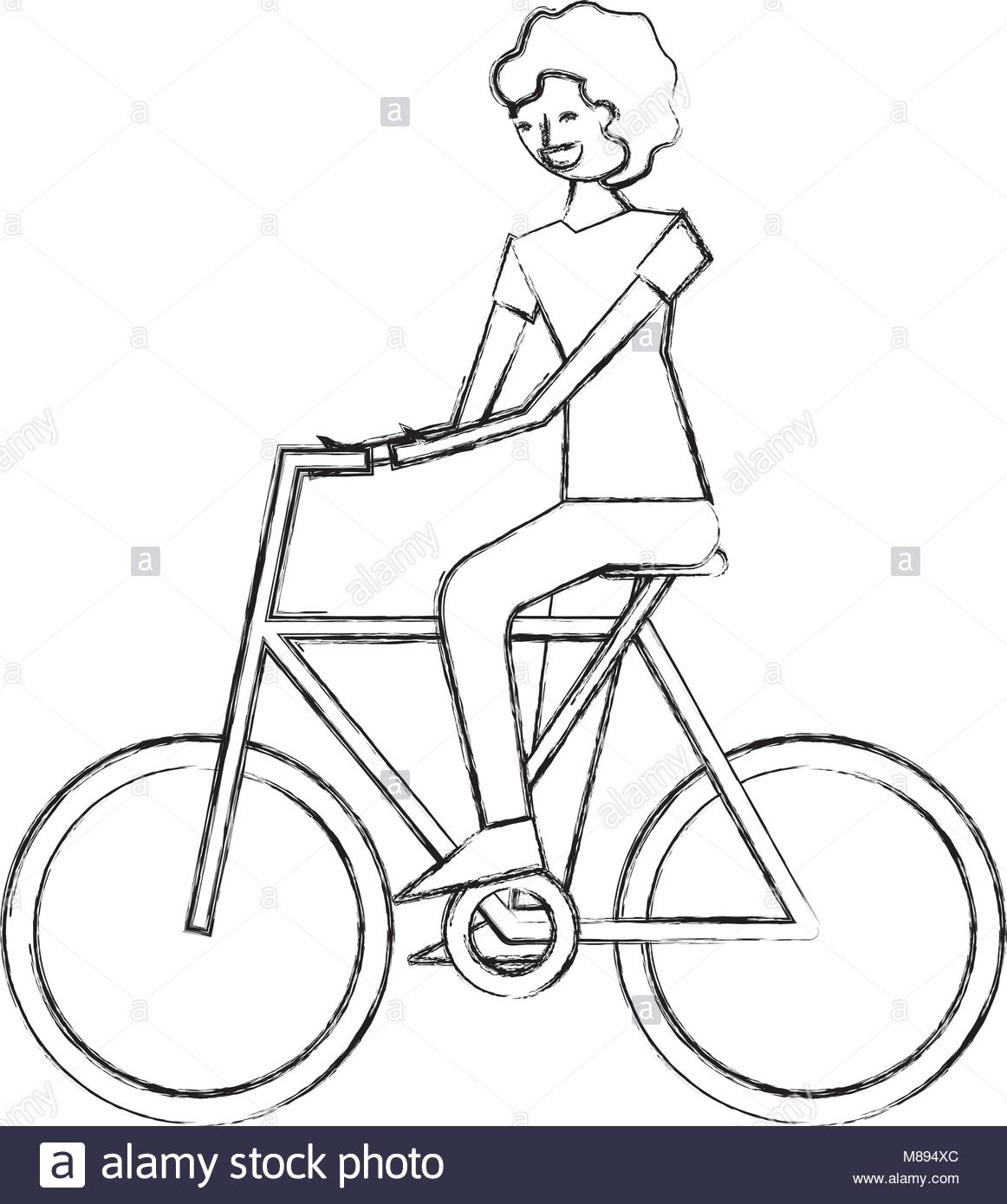 1162x1390 Young Man Riding Bike Activity Vector Illustration Sketch Design