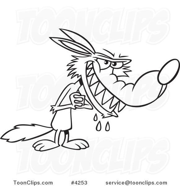 581x600 Cartoon Black And White Line Drawing Of A Big Bad Wolf Drooling