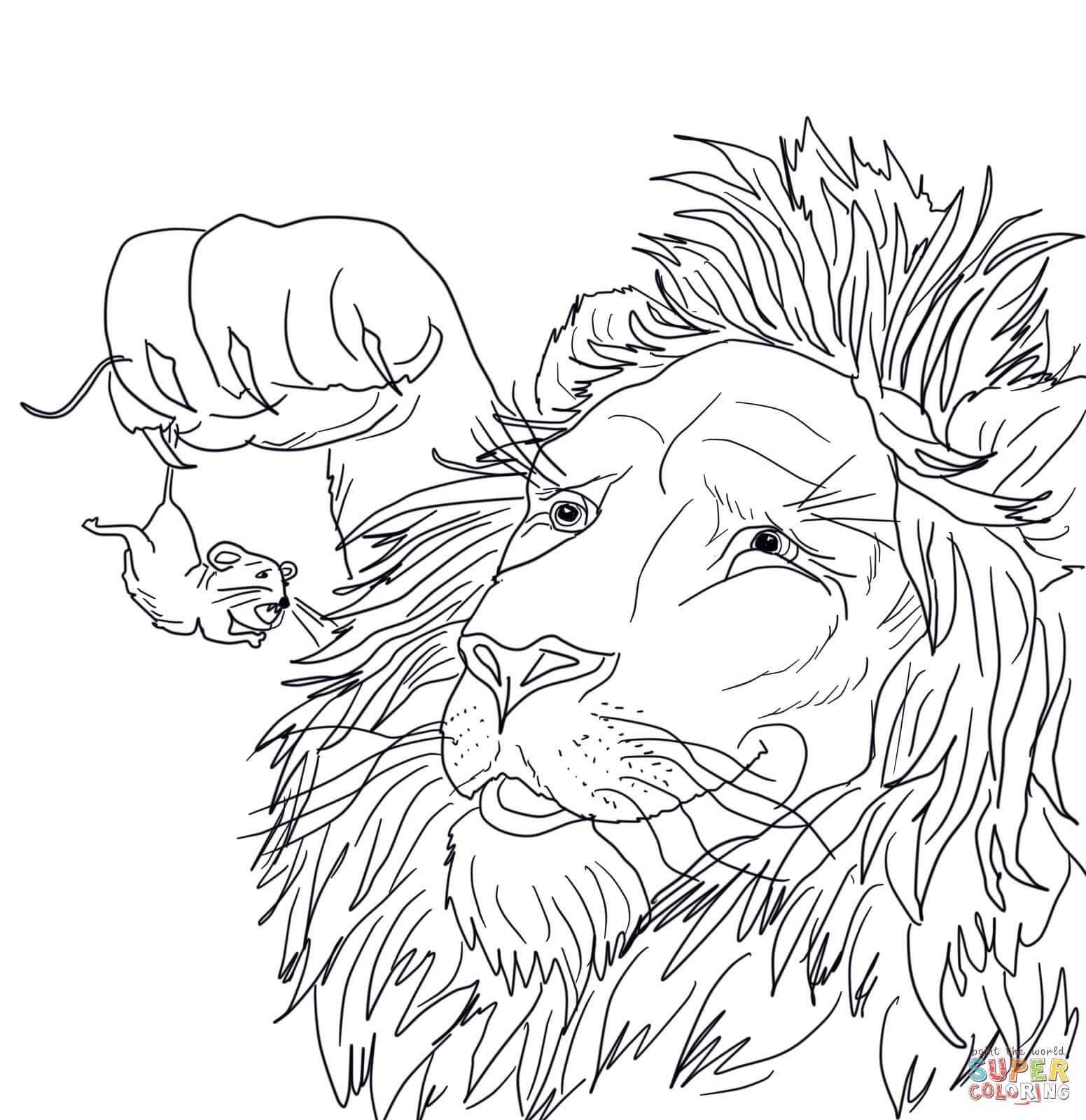 1551x1600 The Big Lion Caught A Tiny Mouse Coloring Page Free Printable