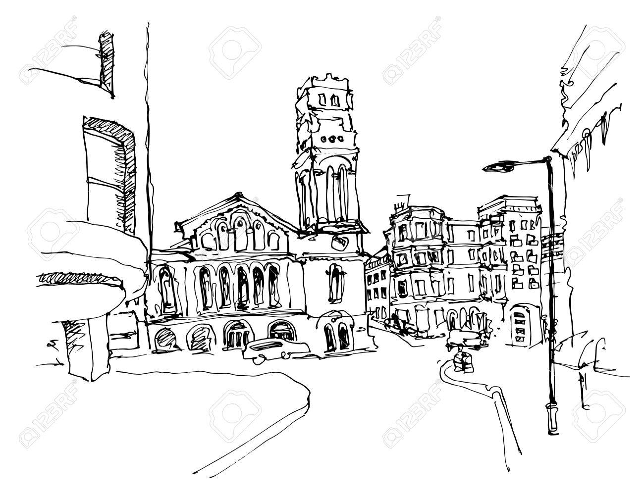 1300x1000 Black And White Ink Sketch Drawing Of Famous Place In London