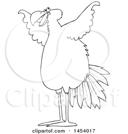 450x470 Clipart Of A Cartoon Black And White Lineart Big Bird Spreading