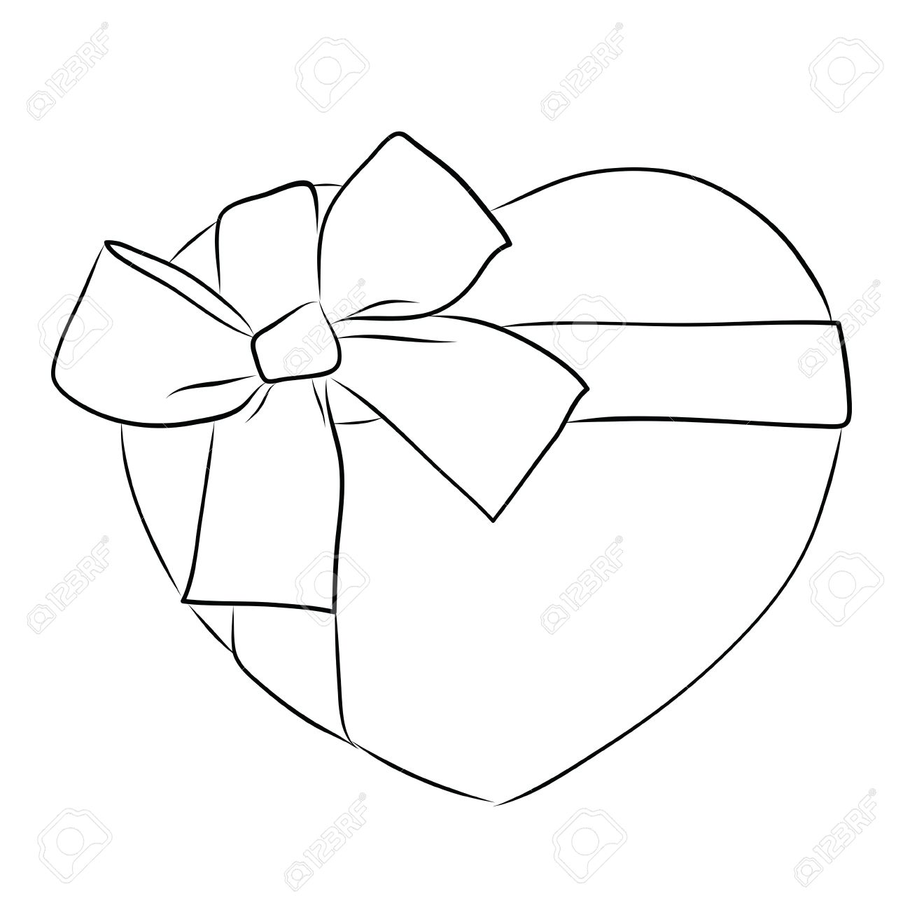 1300x1300 Drawing Heart With Big Ribbon Bow Stock Photo, Picture And Royalty