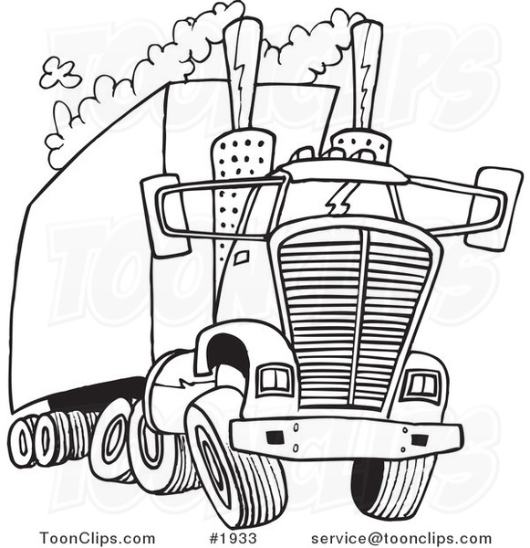 581x600 Cartoon Black And White Line Drawing Of A Big Rig Releasing A Lot