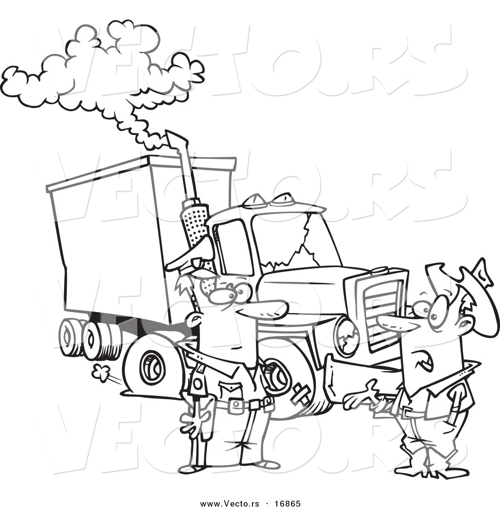 1024x1044 Vector Of A Cartoon Police Man Assisting A Trucker With A Broken