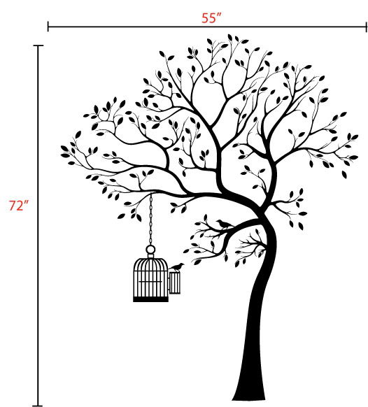 526x582 Decals By Digiflare Wall Decal Big Tree Bird Wcage Deco Art
