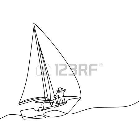 450x450 Continuous Line Drawing Of Sailboat In Big Waves Of Sea. Business