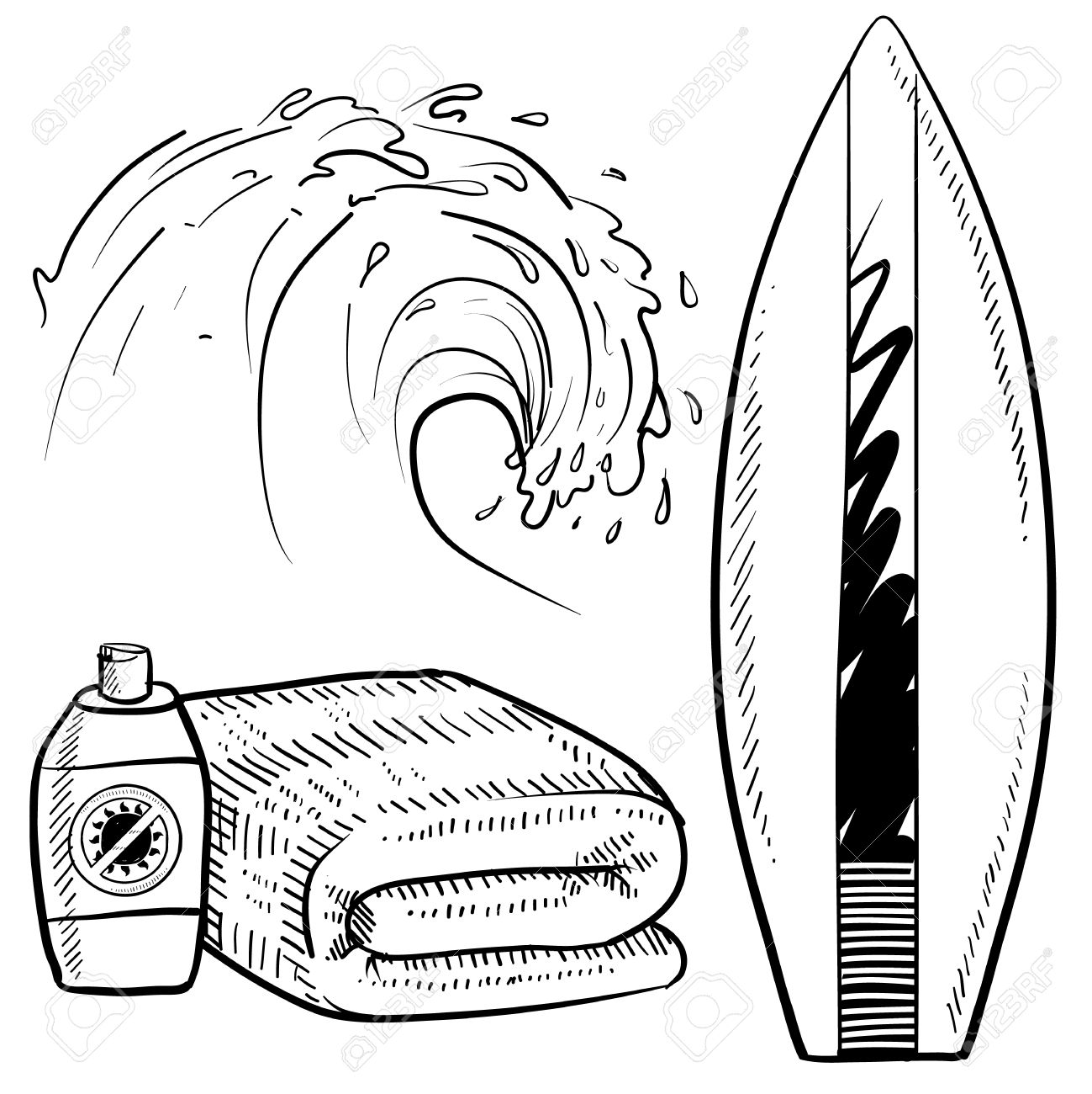 1299x1300 Doodle Style Surfing Gear Sketch In Vector Format Set Includes