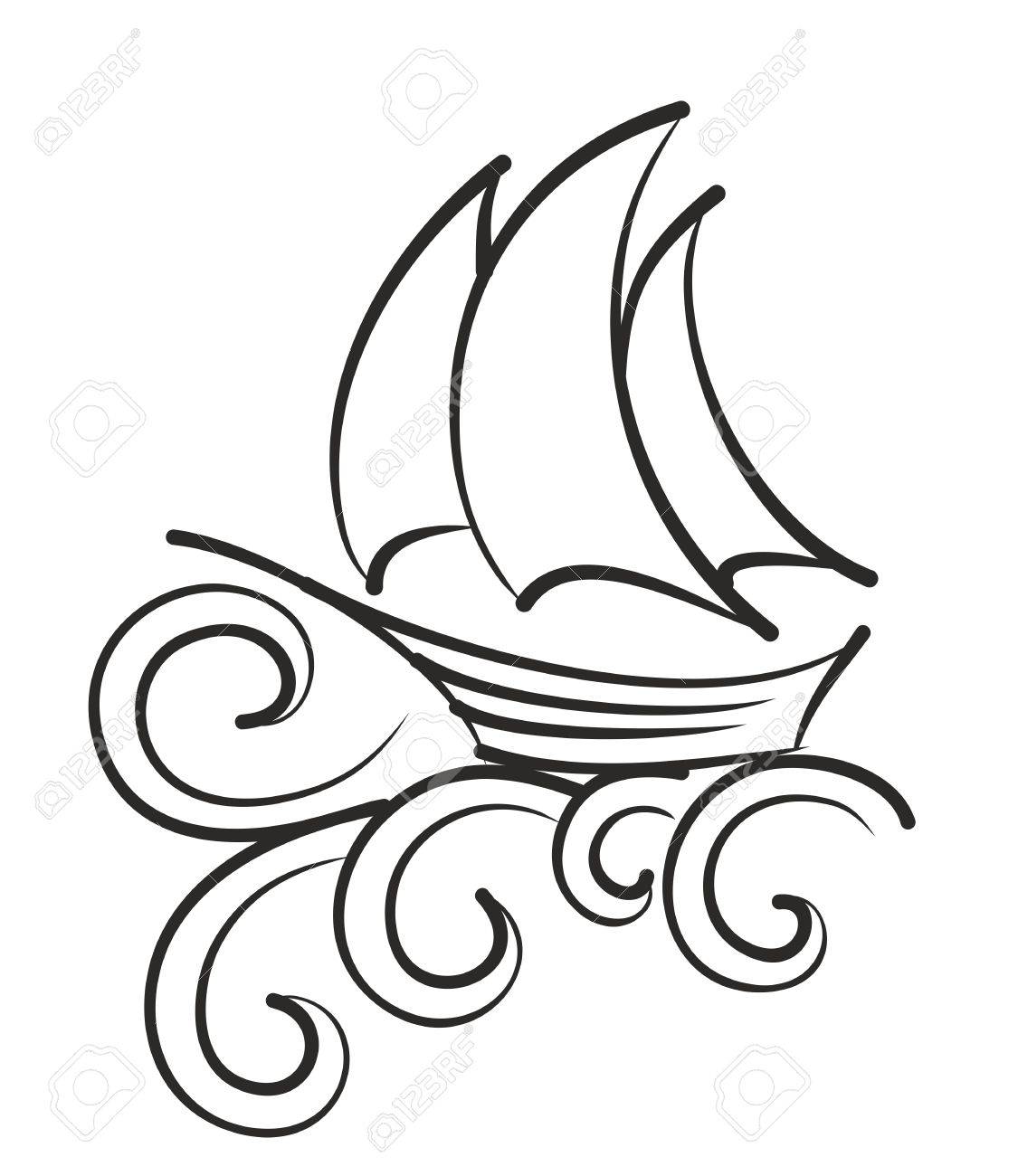 1125x1300 Sailing Vessel With Big Wave. Royalty Free Cliparts, Vectors,