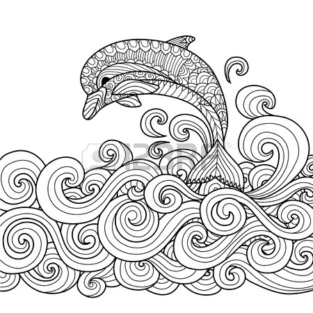 450x450 Seascape Line Art Design For Coloring Book For Adult Royalty Free