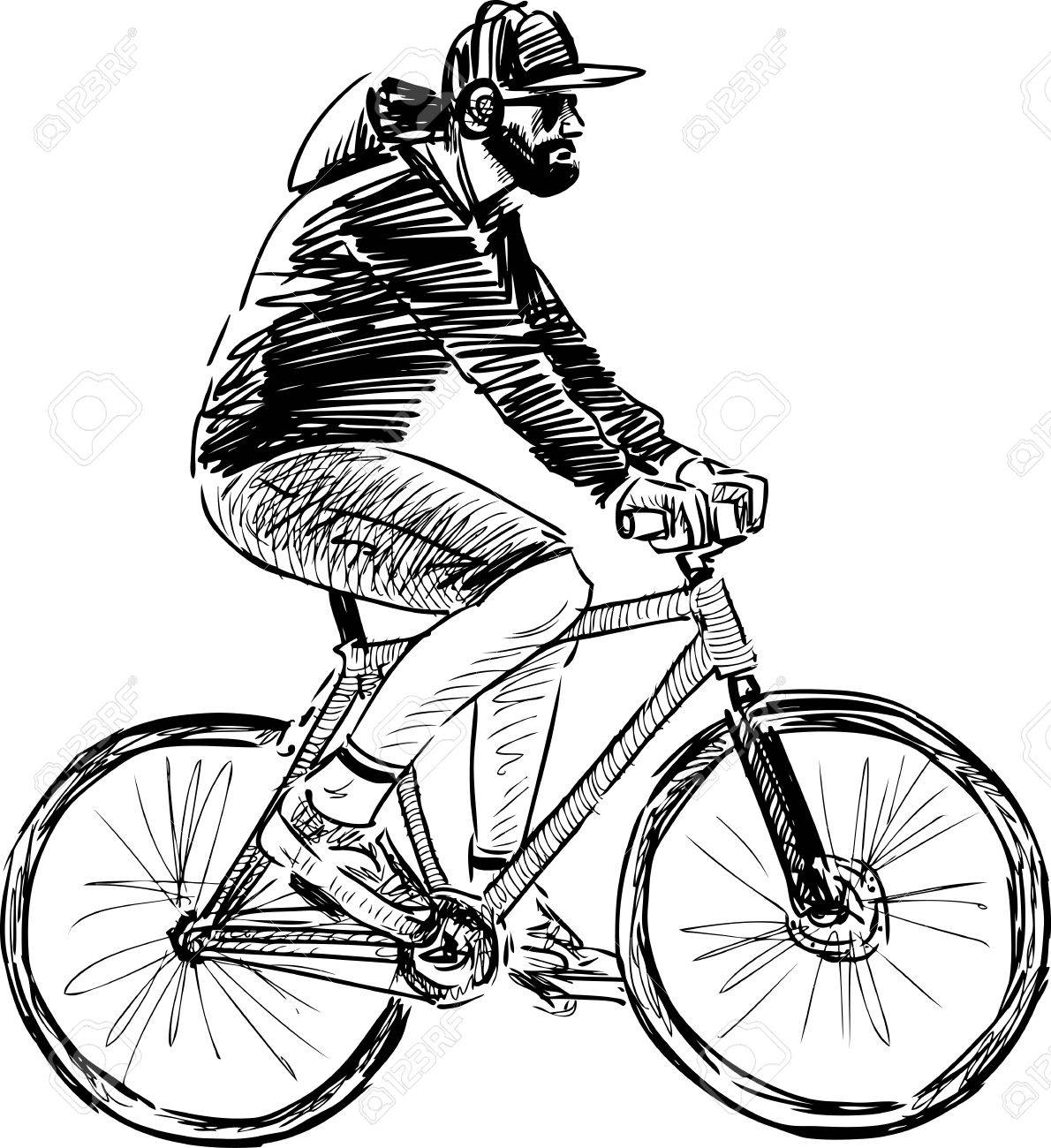 1190x1300 Vector Sketch Of A Man Riding A Bike Royalty Free Cliparts