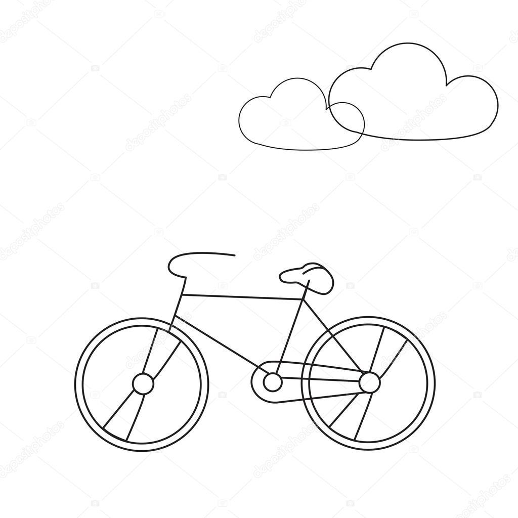 1024x1024 Bike Line Icon. Travel Bicycle Concept Illustration With Clouds
