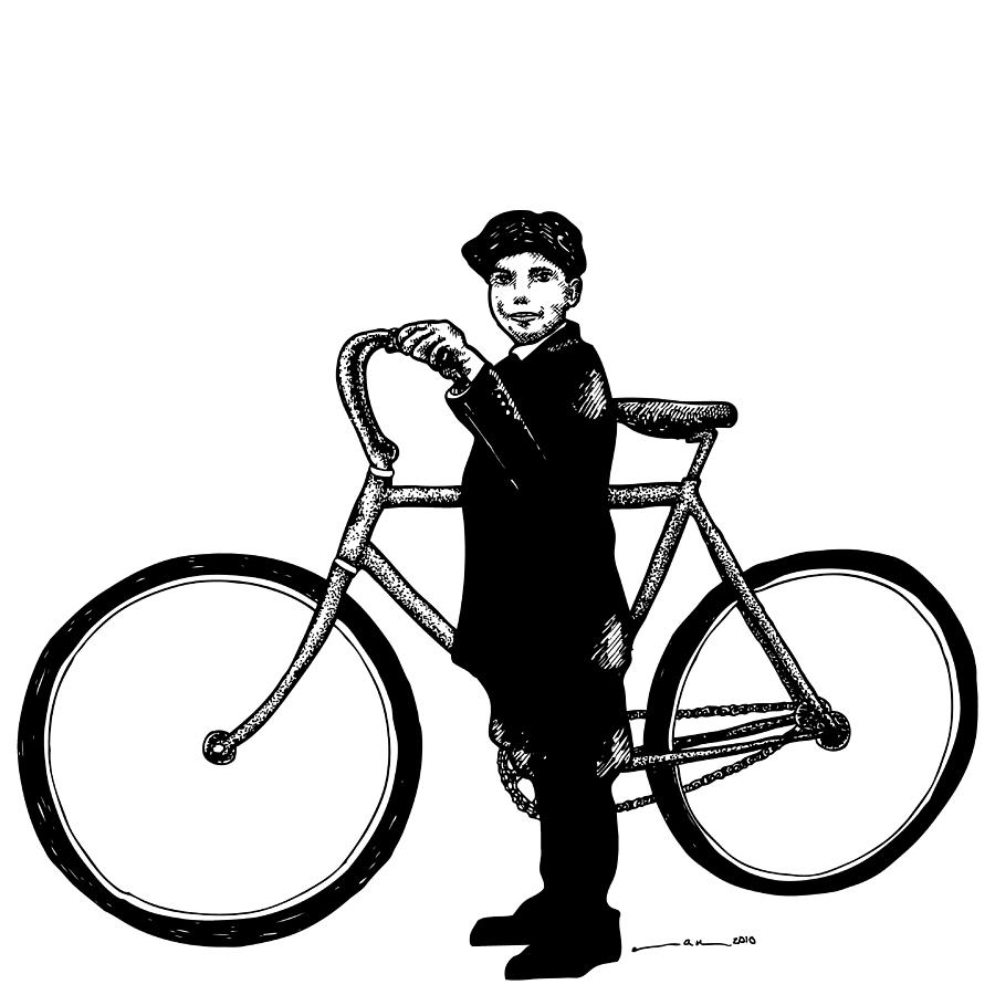 900x900 Boy With Bike Drawing By Karl Addison