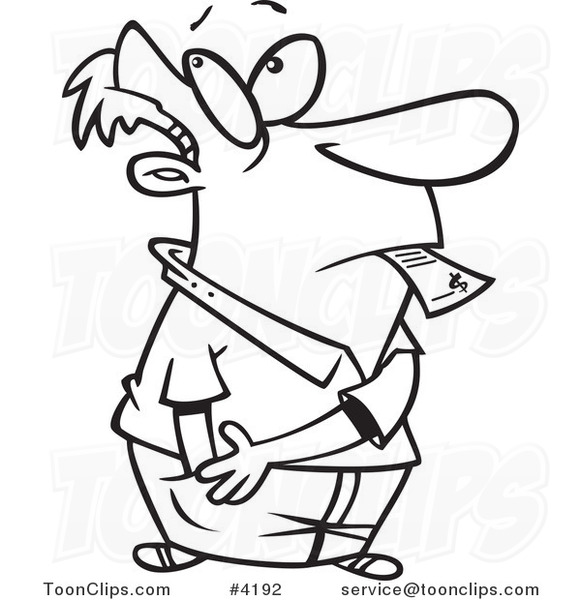 581x600 Cartoon Black And White Line Drawing Of A Guy Reaching In His