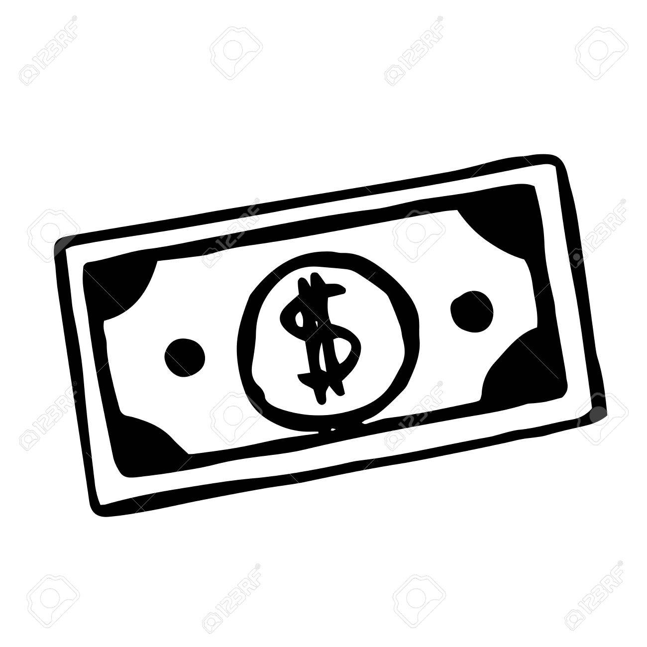 1300x1300 Vector Hand Drawn Cartoon Dollar Bill. Doodle Object Royalty Free