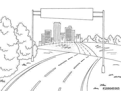 500x375 Road City Graphic Black White Landscape Billboard Sketch