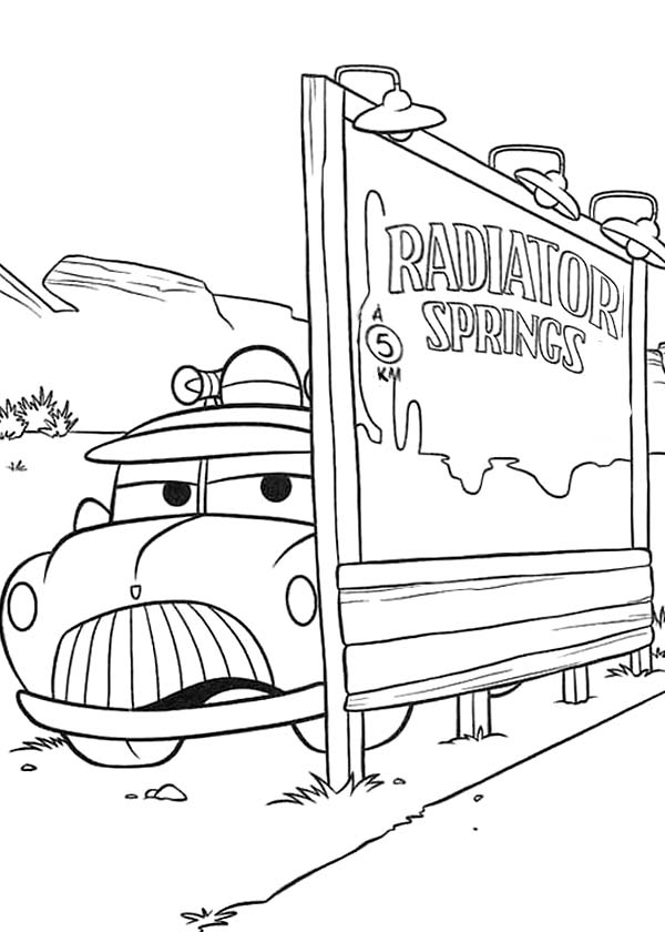 600x840 Sheriff Car Hiding Behind Billboard In Disney Cars Coloring Page