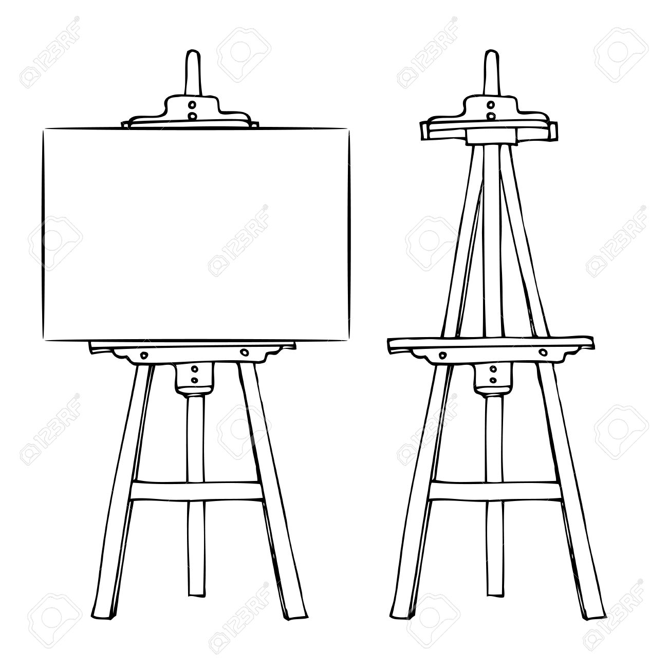 1300x1300 Wooden Painting Easel With Blank Canvas Cartoon Black And White
