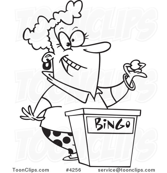 581x600 Cartoon Black And White Line Drawing Of A Lady Calling Bingo
