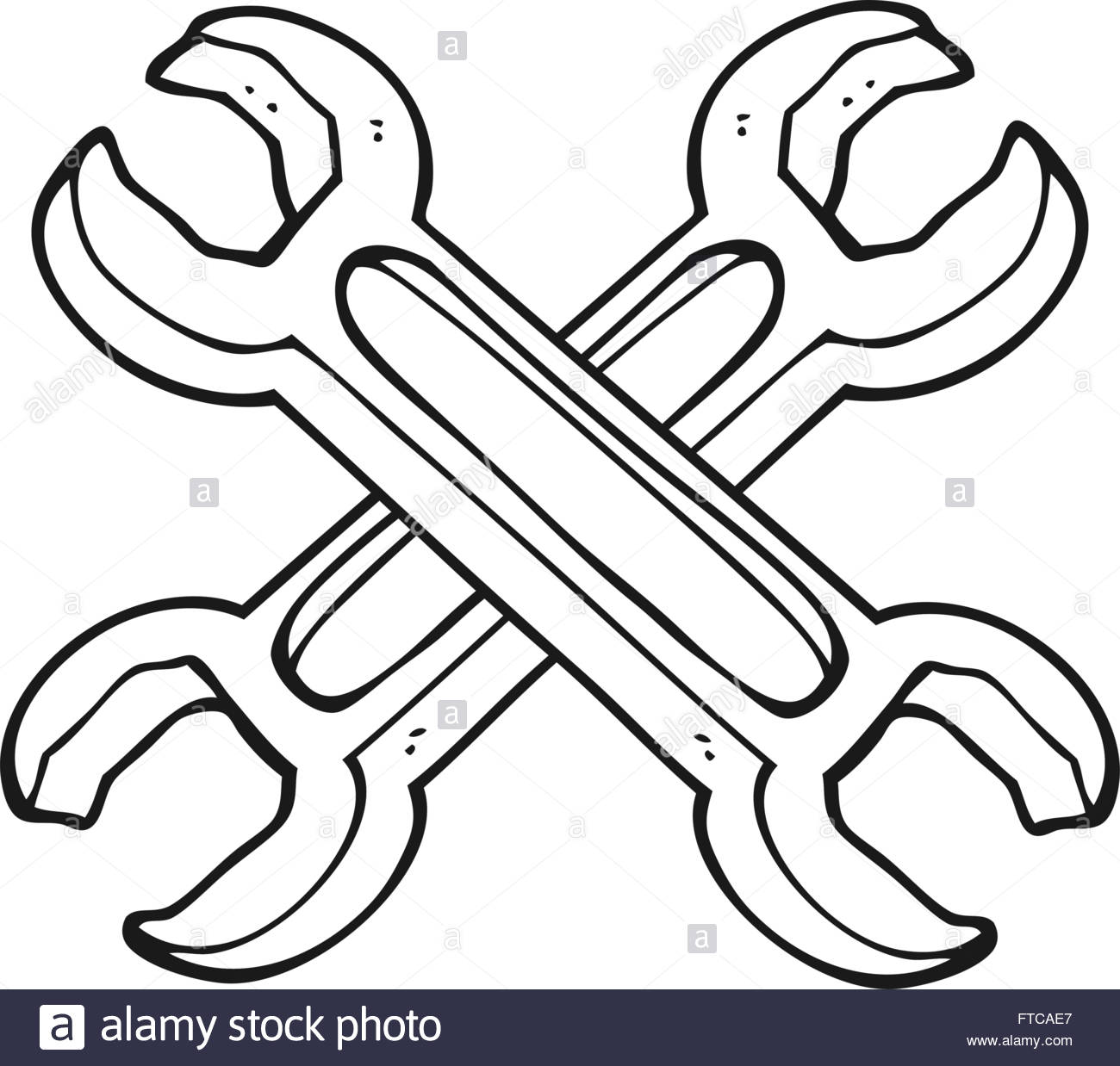 1300x1238 Freehand Drawn Black And White Cartoon Spanners Stock Vector Art