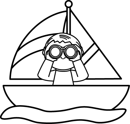 454x435 Black And White Boy With Binoculars In A Sailboat Clip Art