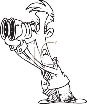 293x350 Black And White Cartoon Of A Man Looking Through Binoculars
