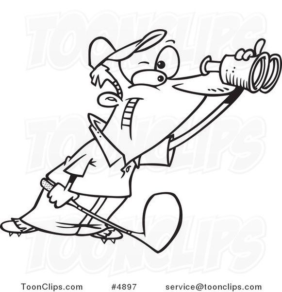 581x600 Cartoon Black And White Line Drawing Of A Golfer Using Binoculars