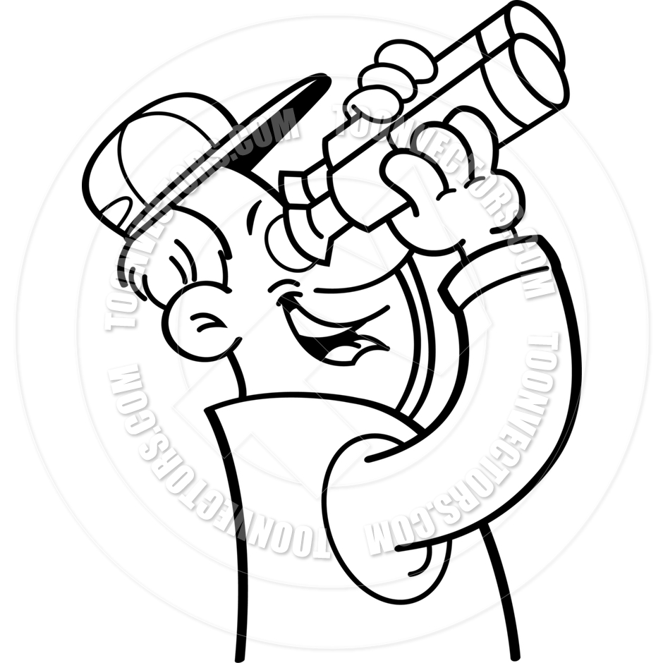 940x940 Cartoon Man Looking Through Binoculars (Black Amp White Line Art) By